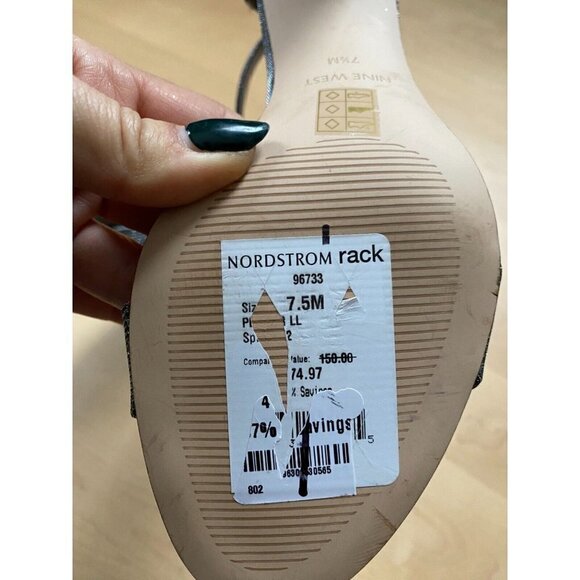 NINE West "Pruce" silver glitter block heel ankle strap Women NEW sandal - Picture 9 of 9